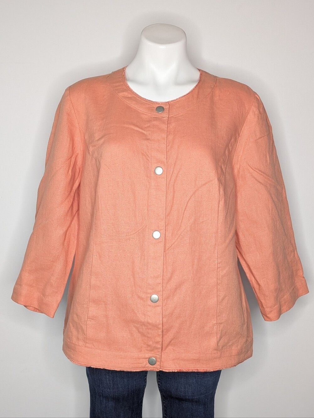 Chicos Peach 3/4 Sleeve Snap Closure Linen Jacket L